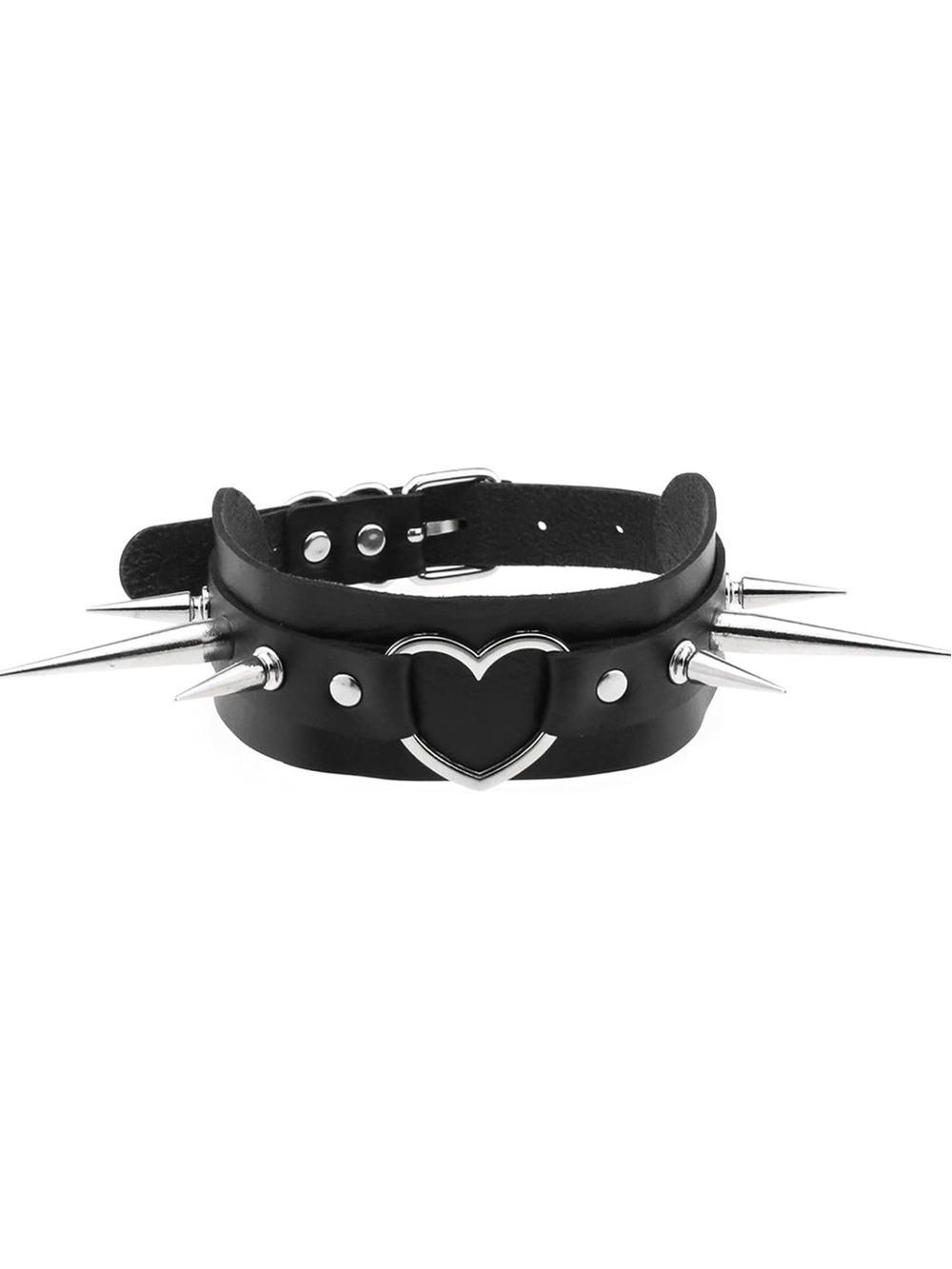Black Heart Spike Pu Leather Choker Necklace